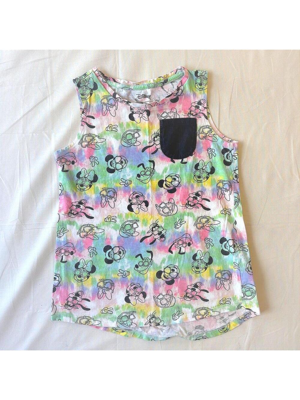 Disney Girls Tank Top Size 10 L Spotted Zebra Pastel Tie Dye All Over Print